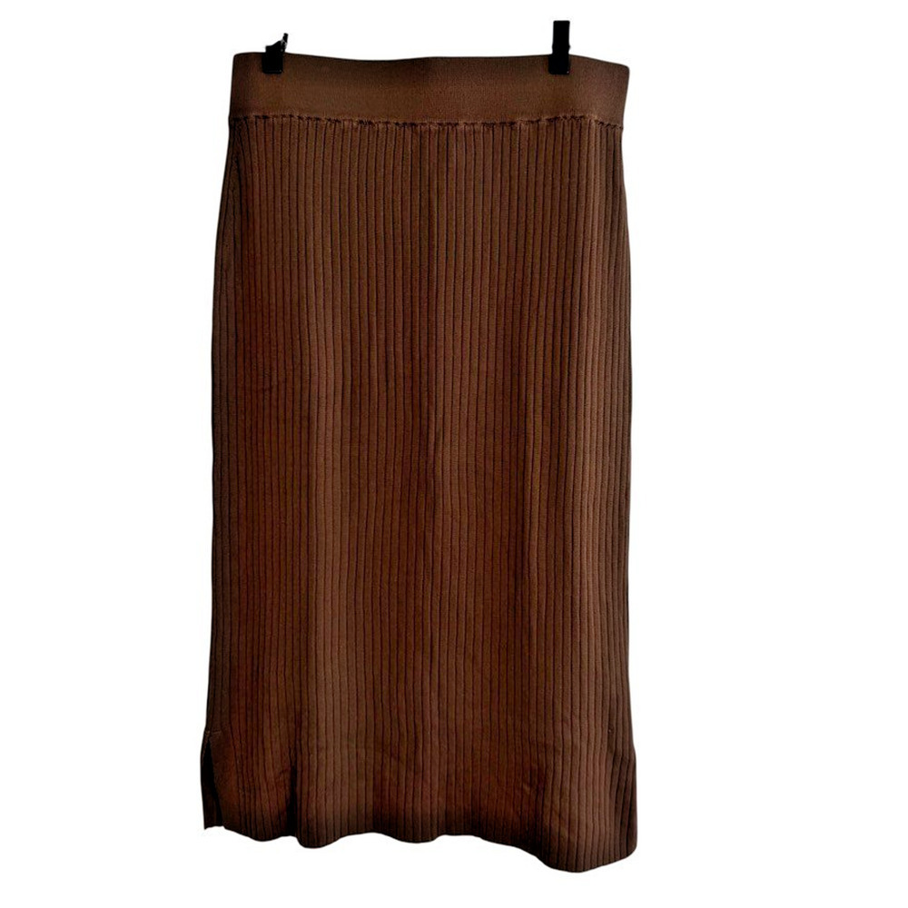 NWT ST AGNI Lia Knit Skirt Cocoa Brown XL Ribbed Pull On Bamboo Capsule Luxury